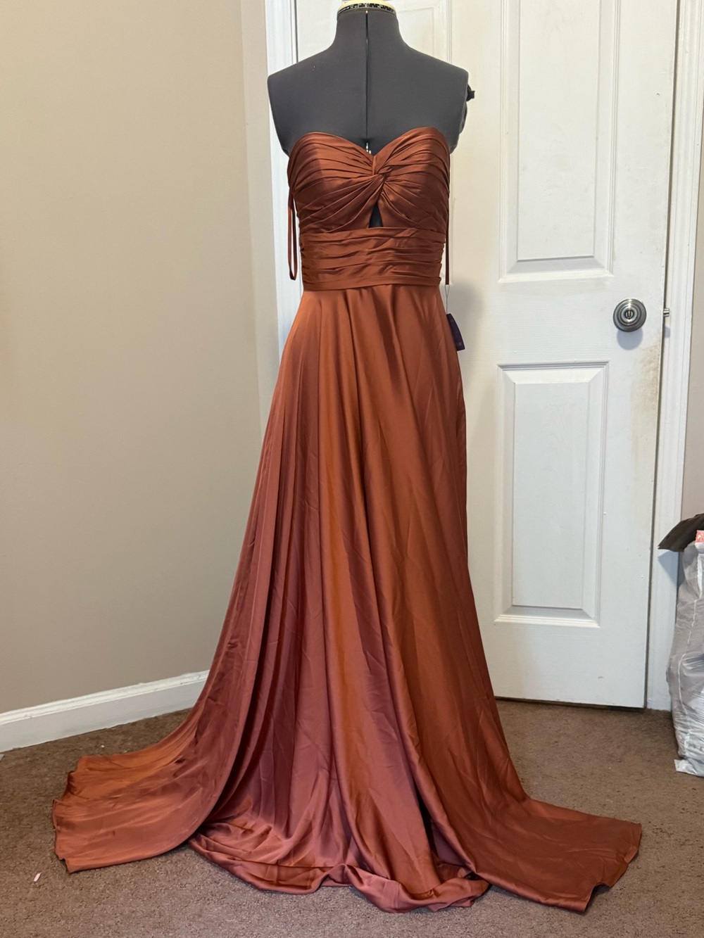 Strapless Copper Satin Evening Gown